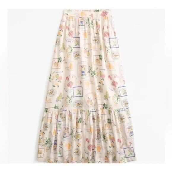 Abercrombie & Fitch Tiered Linen Midi Skirt Multi Print Small Tall Bloggers - Picture 1 of 9